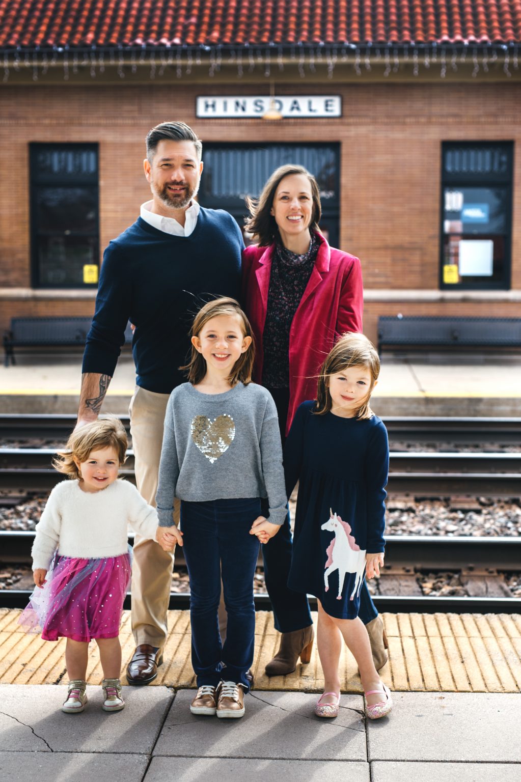 Anik Zampini and family at the Hinsdale train station